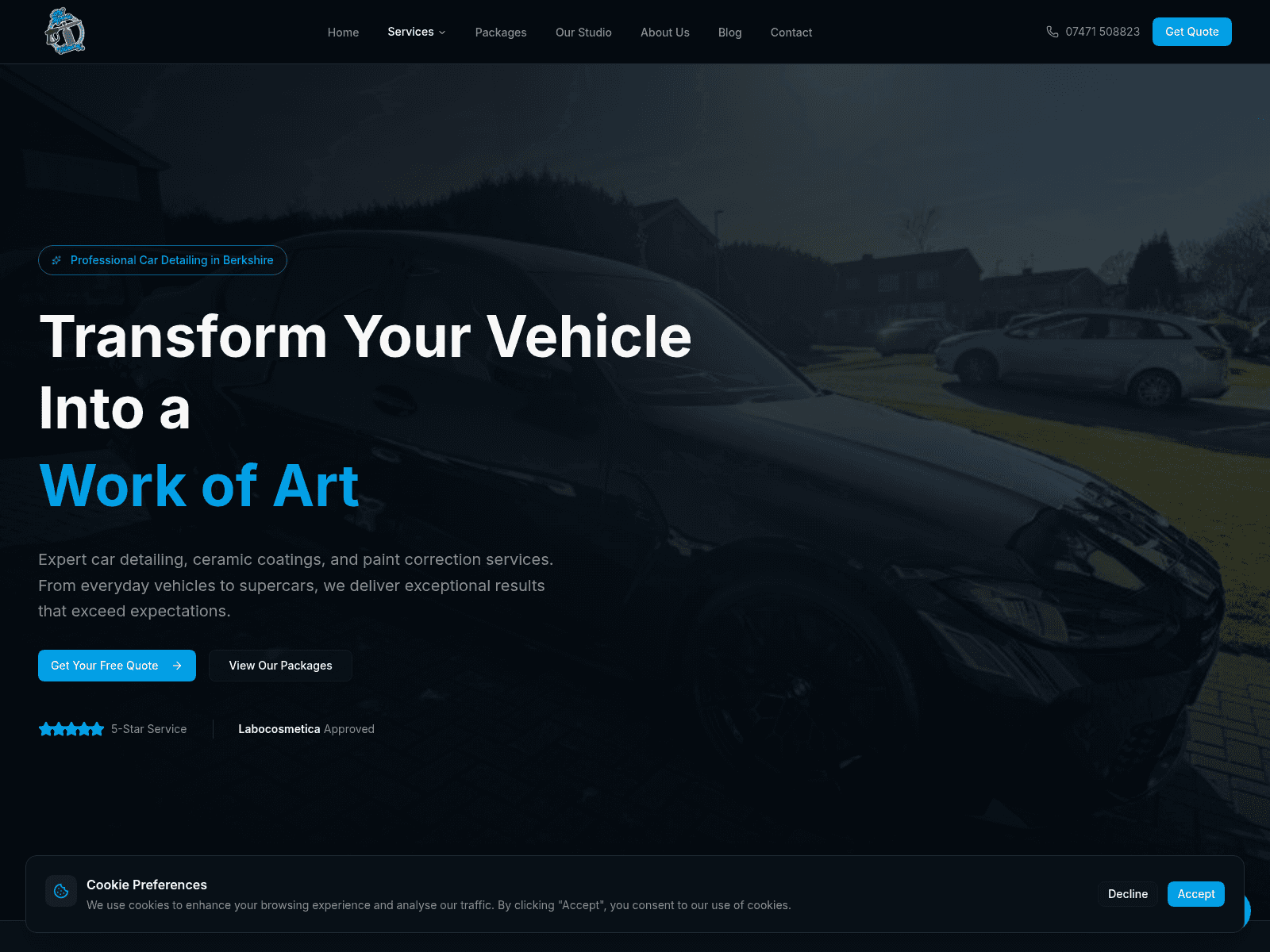 BC Mobile Valeting homepage screenshot