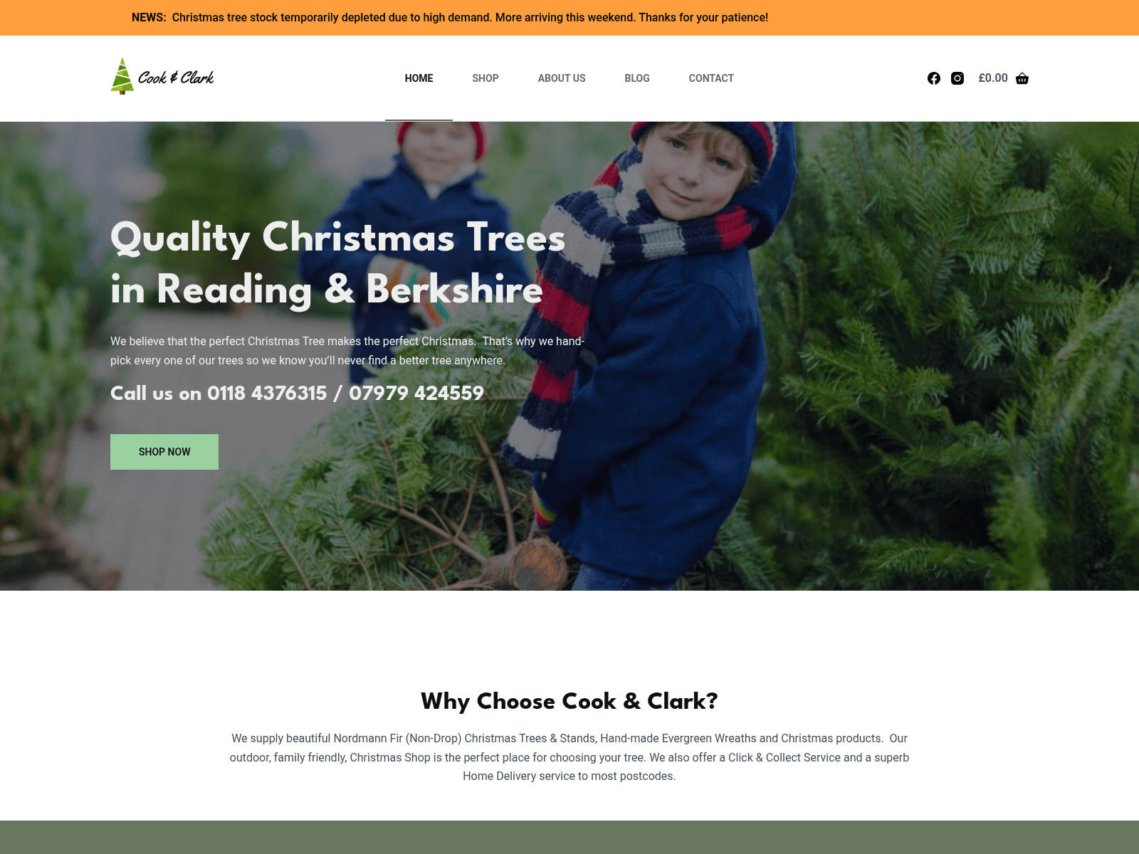 Cook & Clark Christmas Trees homepage screenshot