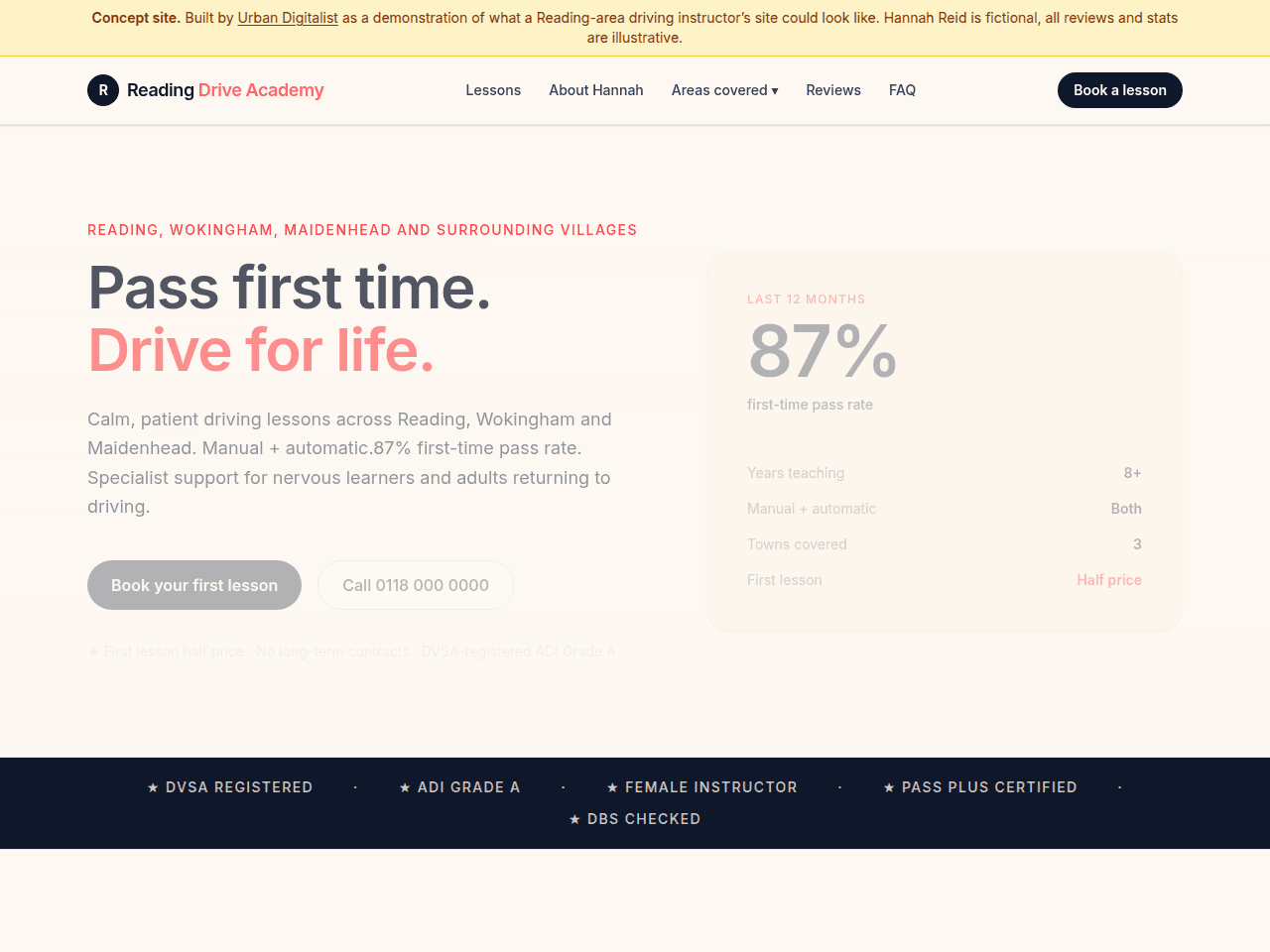 Reading Drive Academy homepage screenshot